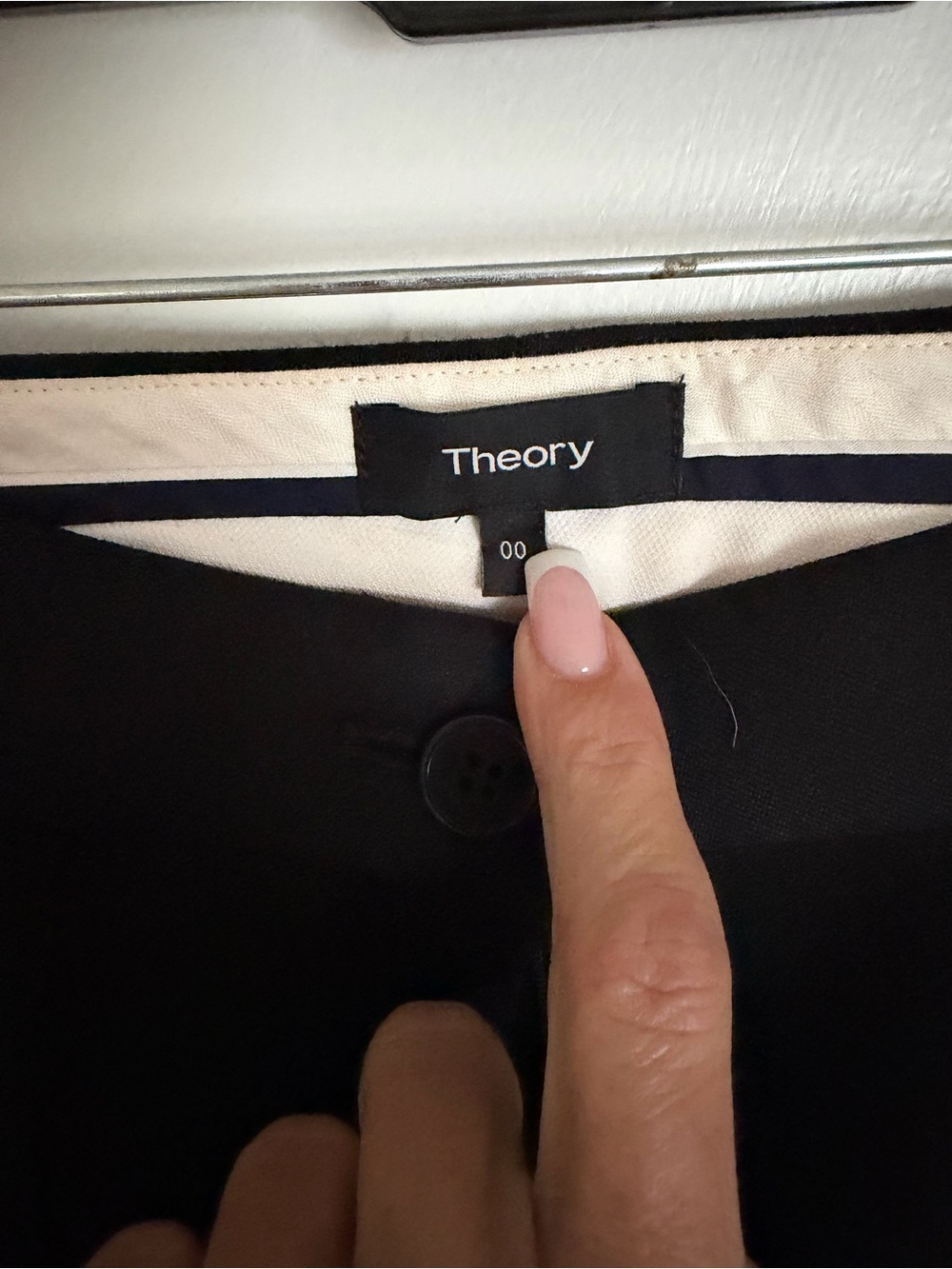 Theory Black Women's Pants with Ivory Waistband Trim